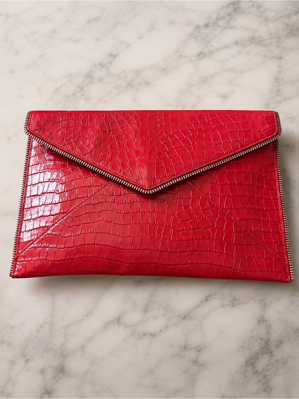 Rebecca Minkoff Red Croc Embossed Patent Leather Envelope Clutch